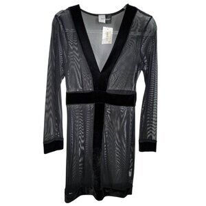 Day & Night Womens V-Neck Sheer Black Dress Medium Sexy Bodycon Velvet Trim Club